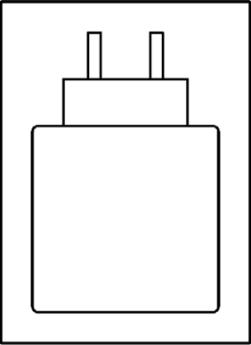 Pictogram representing a charger in a rectangle to indicate the presence of a charger in the packaging.